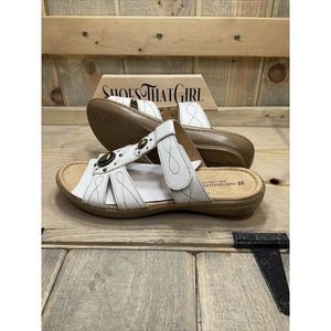 Nwob US7.5M Naturalizer N5 Comfort Flat Leather Gold White Sandals NEW Slip on